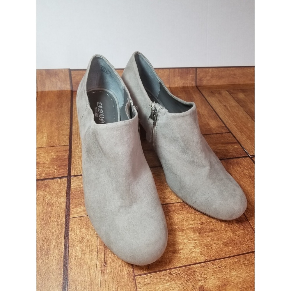 Crown Vintage Wendy Gray Faux Suede Side Zip Ankle Boot Size High‎ Heel 10M